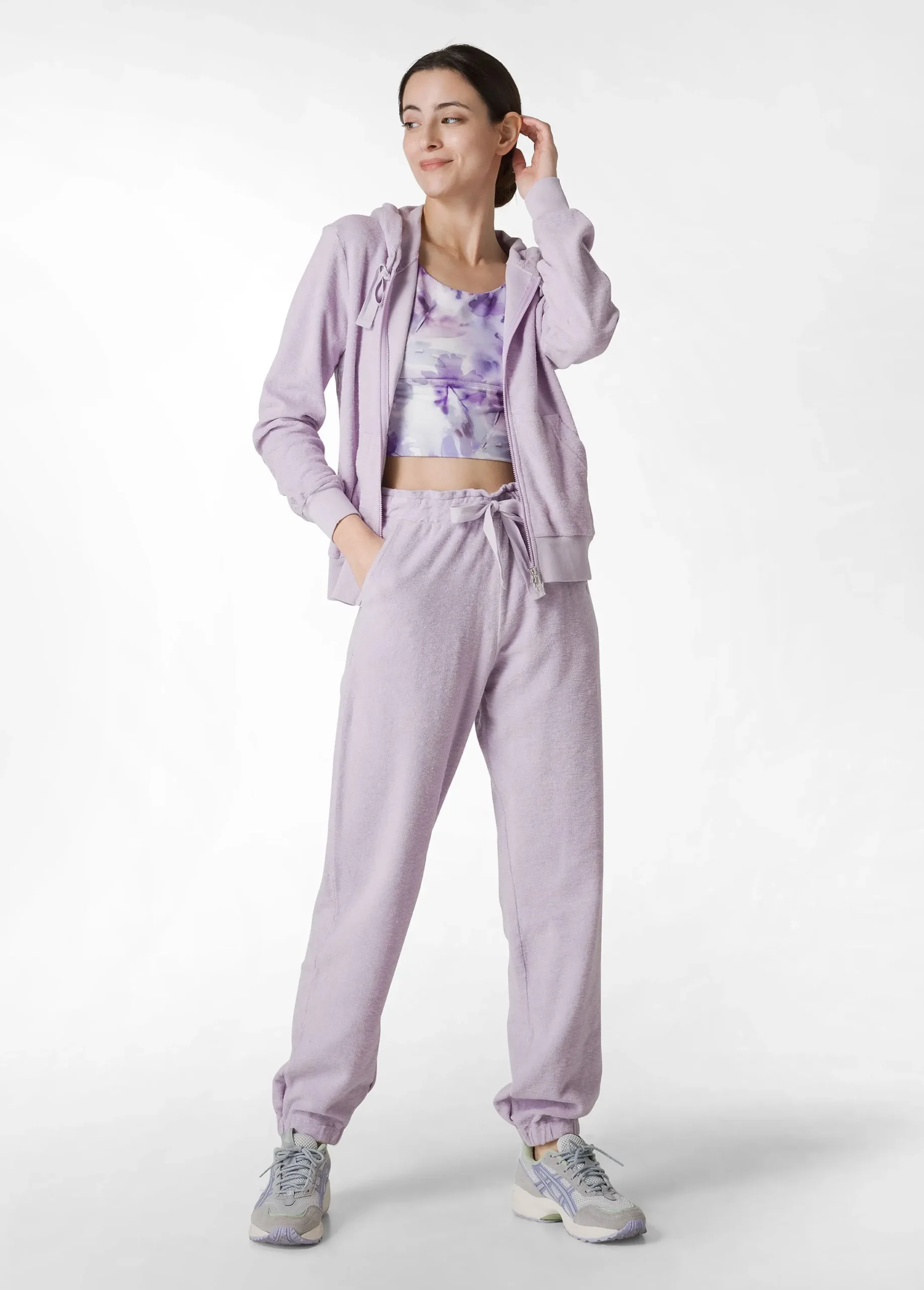 Discount Felpa In Spugna Zip E Cappuccio Viola Donna Felpe & Maglieria