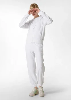 New Felpa In Spugna Zip E Cappuccio Bianco Donna Felpe & Maglieria