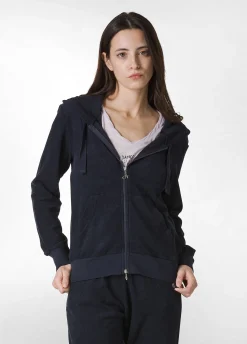 Best Sale Felpa In Spugna Zip E Cappuccio Blu Donna Felpe & Maglieria