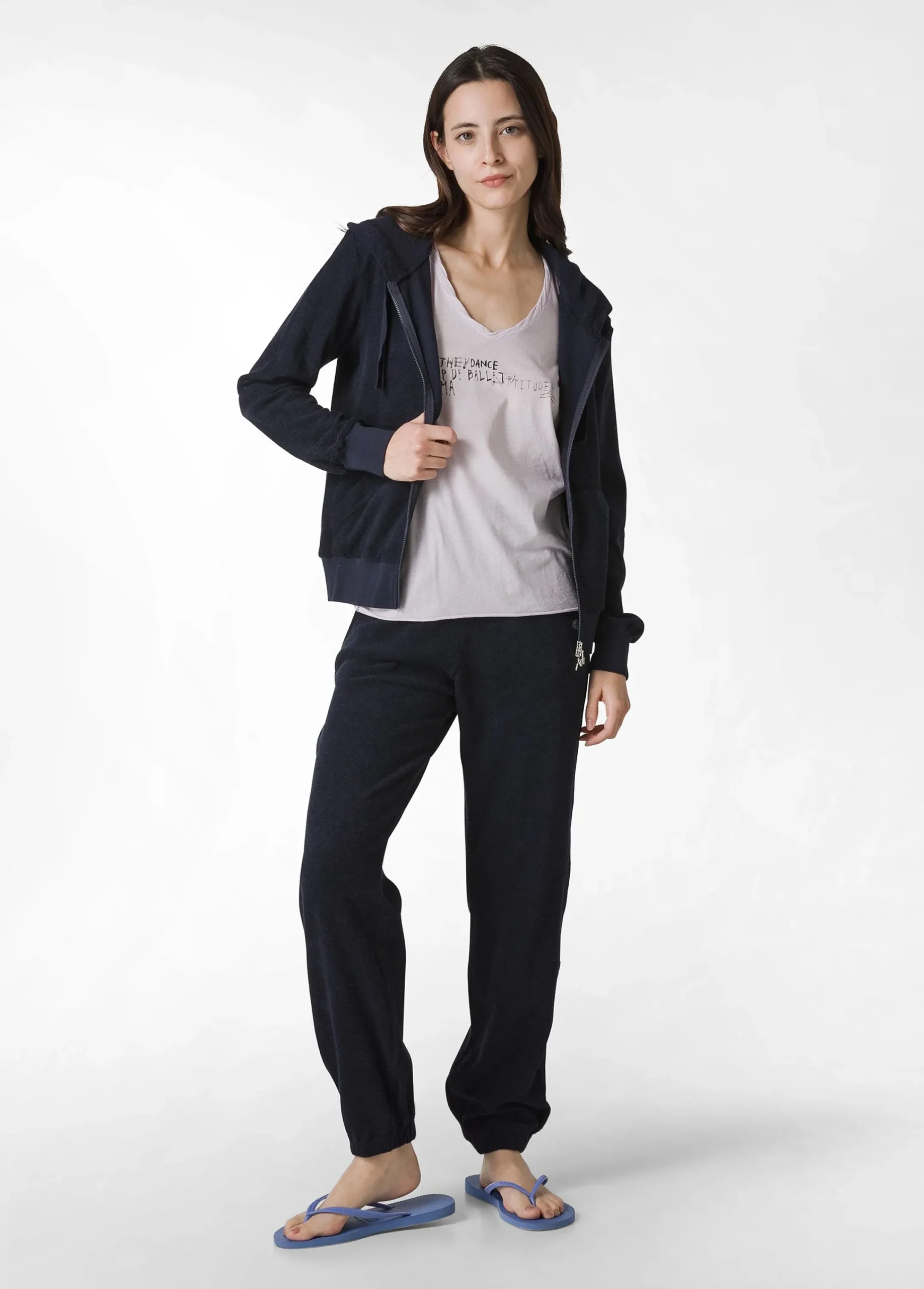 Best Sale Felpa In Spugna Zip E Cappuccio Blu Donna Felpe & Maglieria