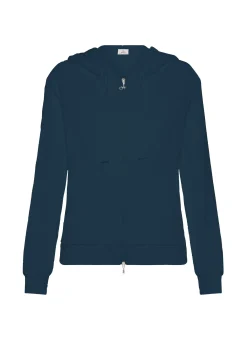Best Sale Felpa In Spugna Zip E Cappuccio Blu Donna Felpe & Maglieria