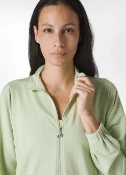Outlet Felpa Leggera Misto Viscosa Con Zip Verde Donna Felpe & Maglieria
