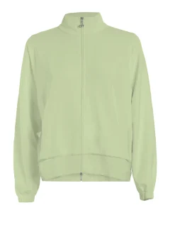 Outlet Felpa Leggera Misto Viscosa Con Zip Verde Donna Felpe & Maglieria
