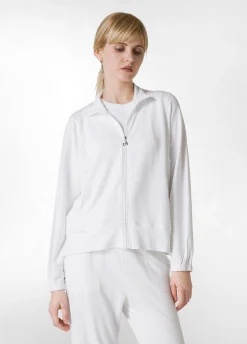 Outlet Felpa Leggera Misto Viscosa Con Zip Bianco Donna Felpe & Maglieria