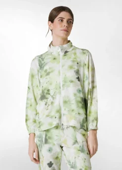 Cheap Felpa Leggera Misto Viscosa Stampata Con Zip Verde Donna Felpe & Maglieria