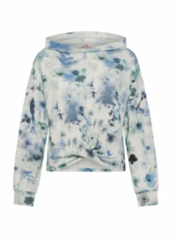 Hot Felpa Leggera Misto Viscosa Stampata Con Nodo Blu Donna Felpe & Maglieria
