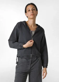 Discount Felpa Marmorizzata Cappuccio E Zip Nero Donna Felpe & Maglieria