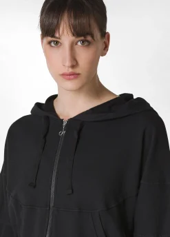 Outlet Felpa Organica Ampia Zip E Cappuccio Nero Donna Felpe & Maglieria