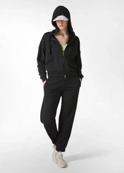 Outlet Felpa Organica Ampia Zip E Cappuccio Nero Donna Felpe & Maglieria