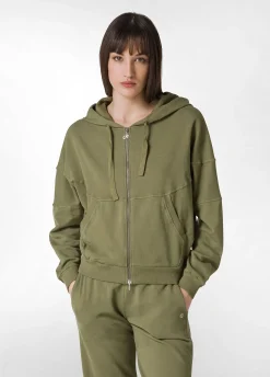 Online Felpa Organica Ampia Zip E Cappuccio Verde Donna Felpe & Maglieria