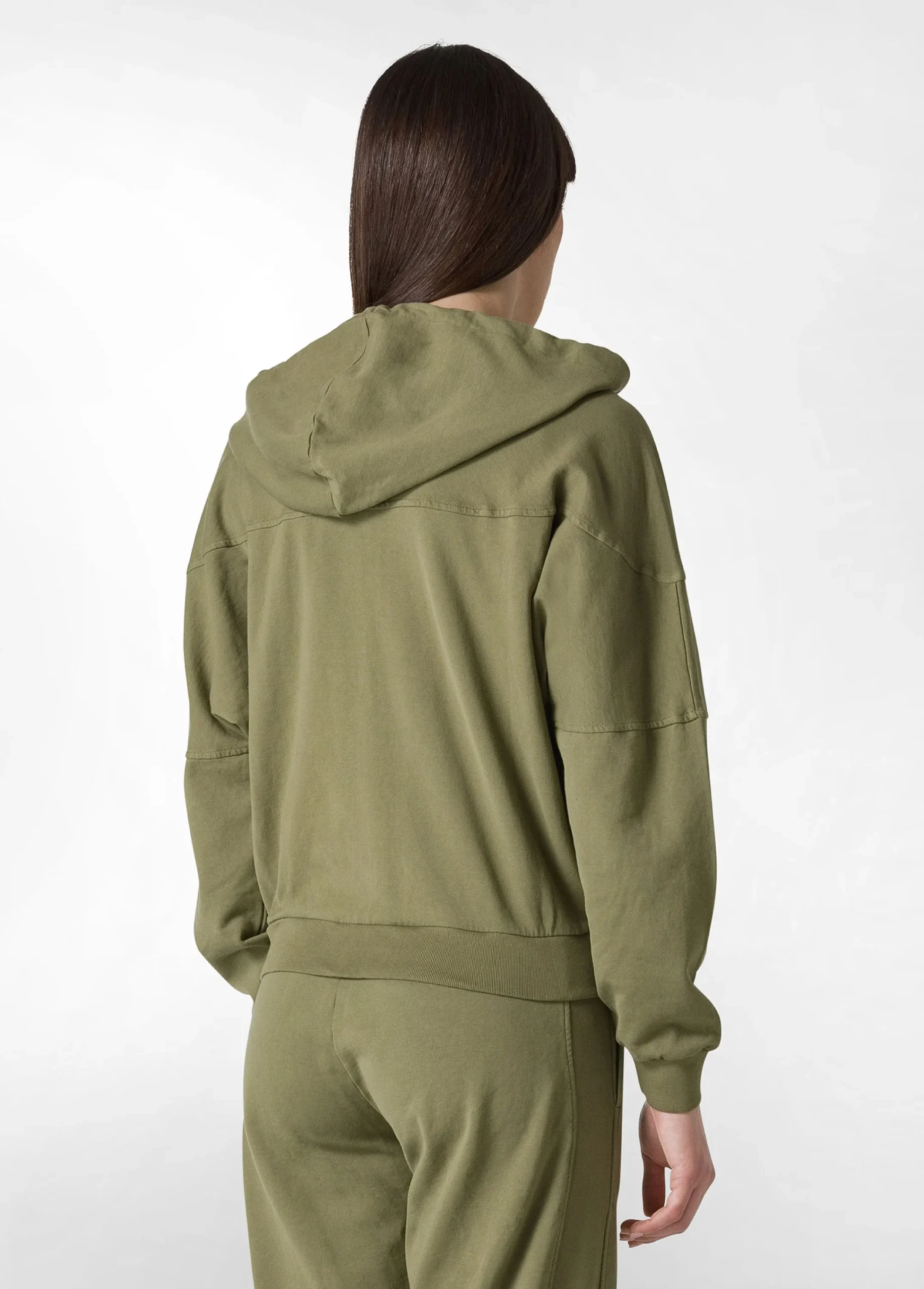 Online Felpa Organica Ampia Zip E Cappuccio Verde Donna Felpe & Maglieria