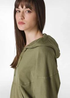 Online Felpa Organica Ampia Zip E Cappuccio Verde Donna Felpe & Maglieria