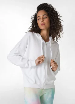 Cheap Felpa Organica Ampia Zip E Cappuccio Bianco Donna Felpe & Maglieria