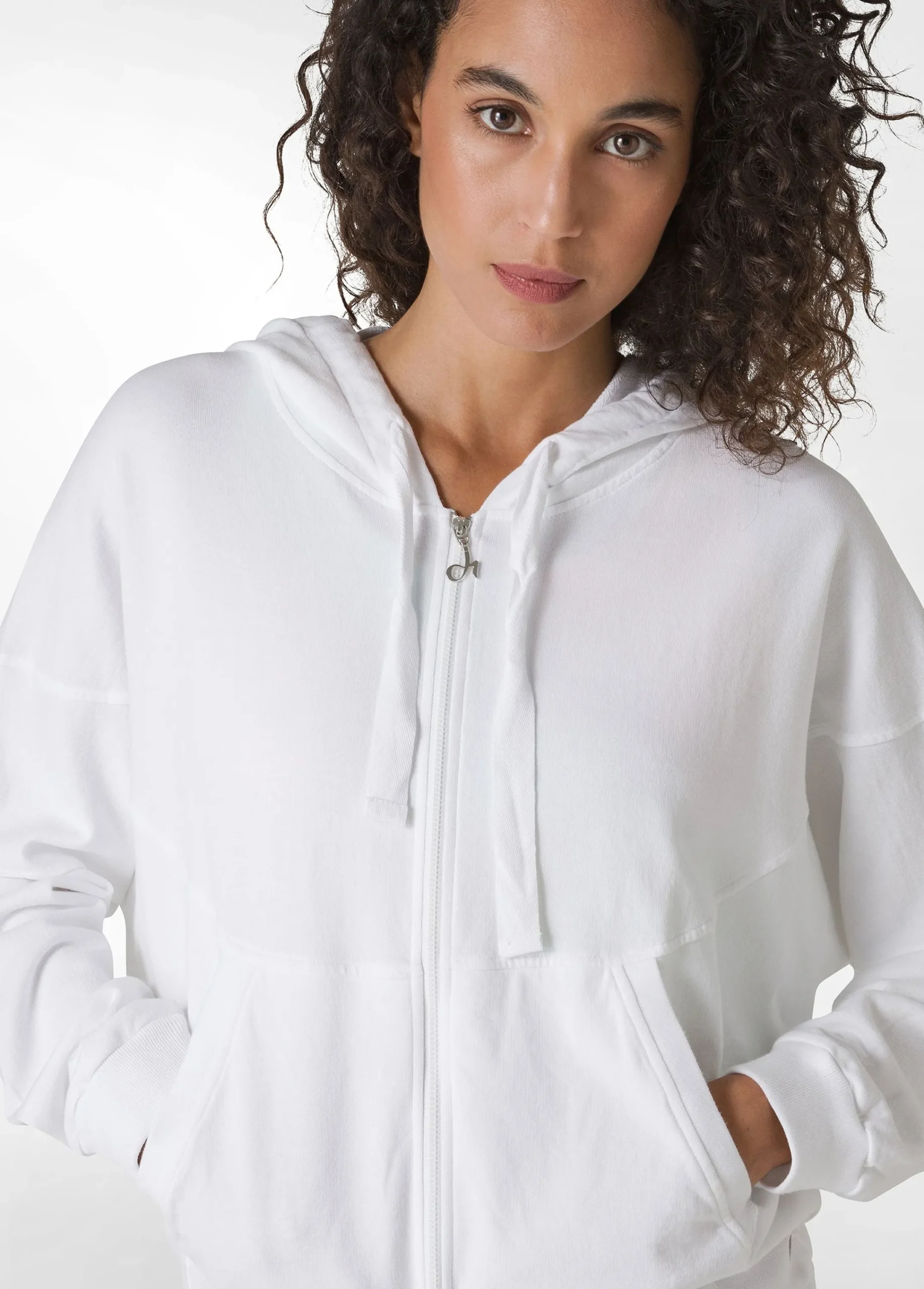 Cheap Felpa Organica Ampia Zip E Cappuccio Bianco Donna Felpe & Maglieria