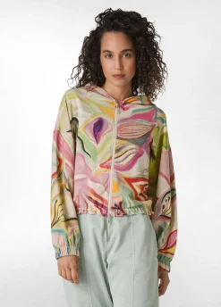 Online Felpa Organica Flower Power Cappuccio E Zip Verde Donna Felpe & Maglieria