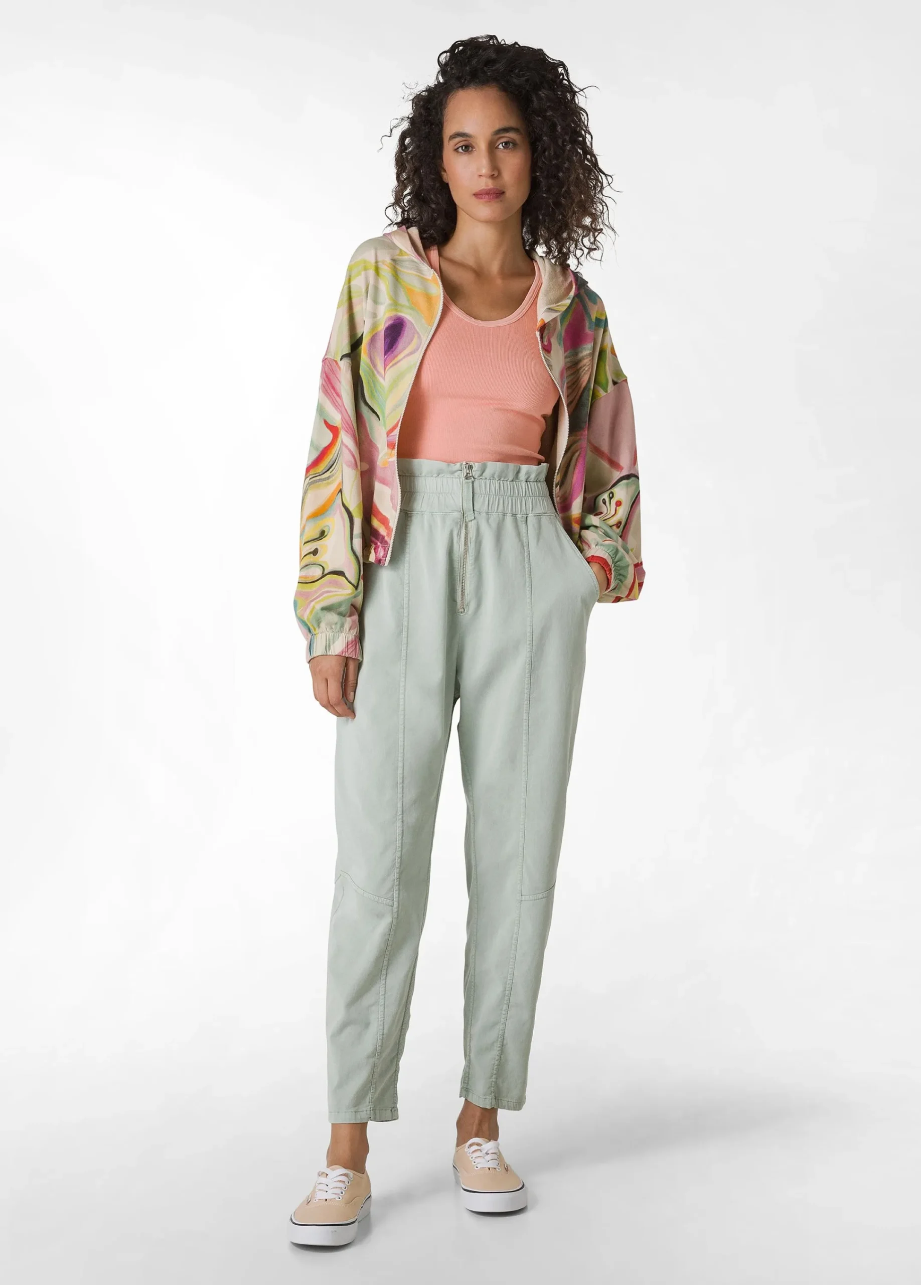 Online Felpa Organica Flower Power Cappuccio E Zip Verde Donna Felpe & Maglieria