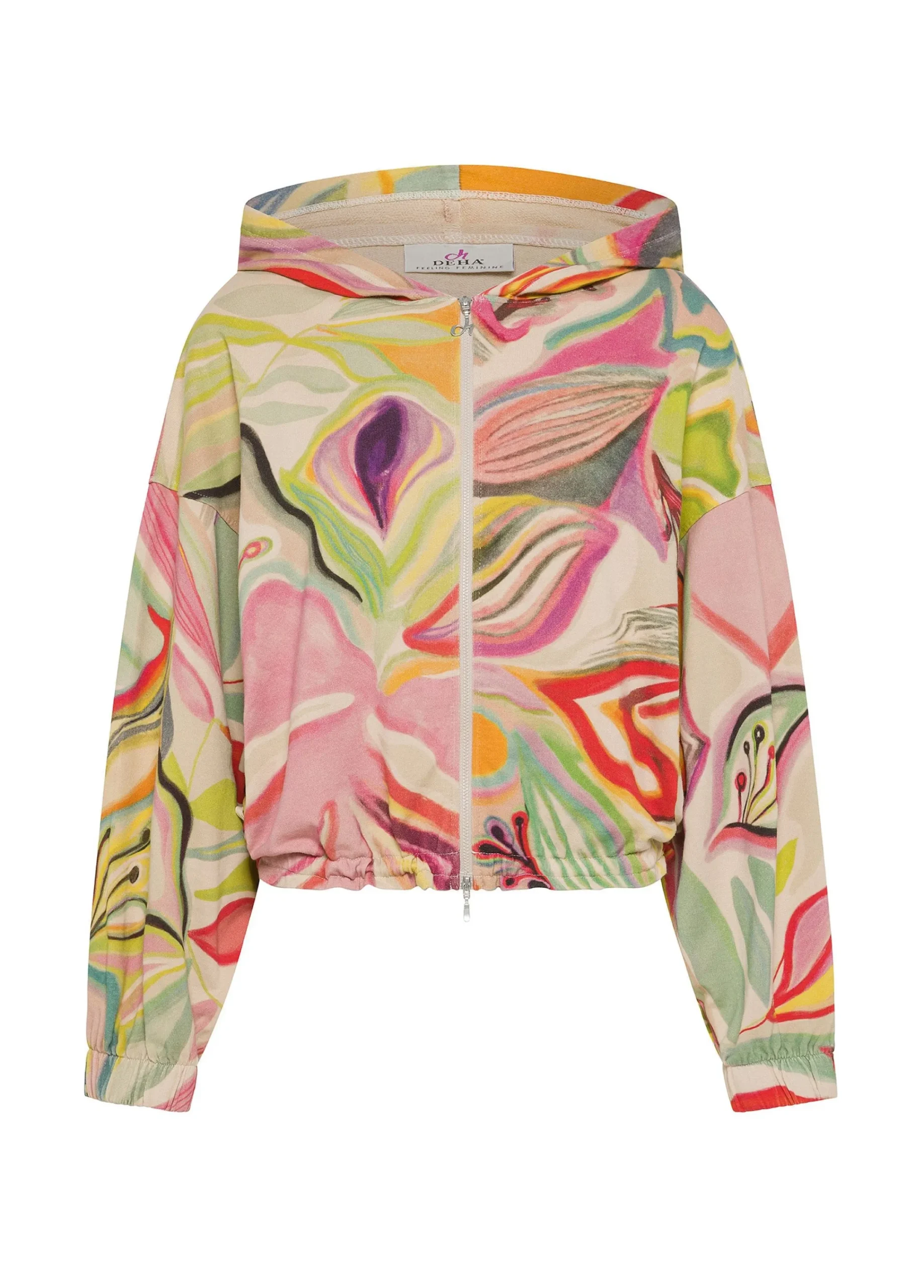 Online Felpa Organica Flower Power Cappuccio E Zip Verde Donna Felpe & Maglieria