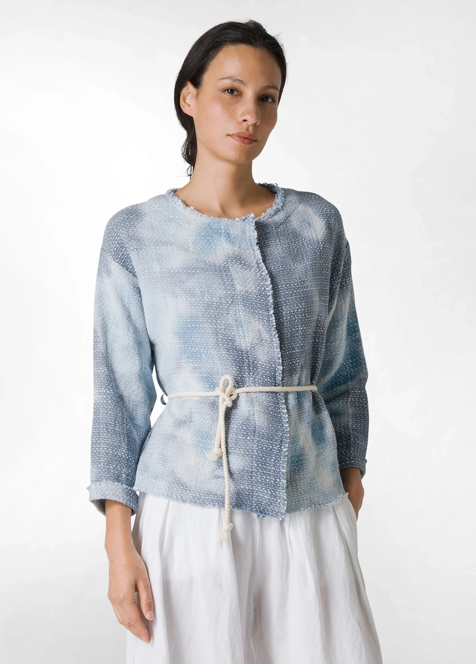 Flash Sale Giacca In Tweed Effetto Batik Blu Donna Giacche E Giubbotti