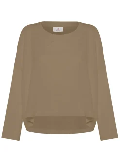 New Girocollo In Lino Con Maniche In Felpa Marrone Donna Felpe & Maglieria