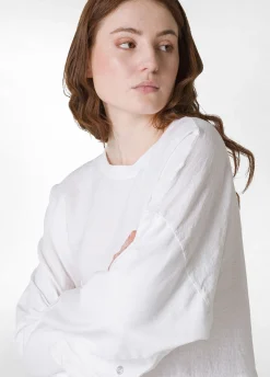 Cheap Girocollo In Lino Con Maniche In Felpa Bianco Donna Felpe & Maglieria