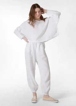 Cheap Girocollo In Lino Con Maniche In Felpa Bianco Donna Felpe & Maglieria