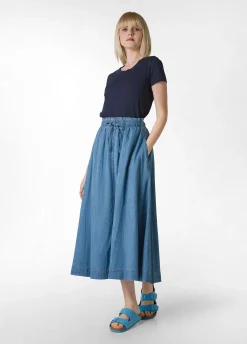 Outlet Gonna Lunga In Denim Lyocell Blu Donna Vestiti, Gonne E Tute