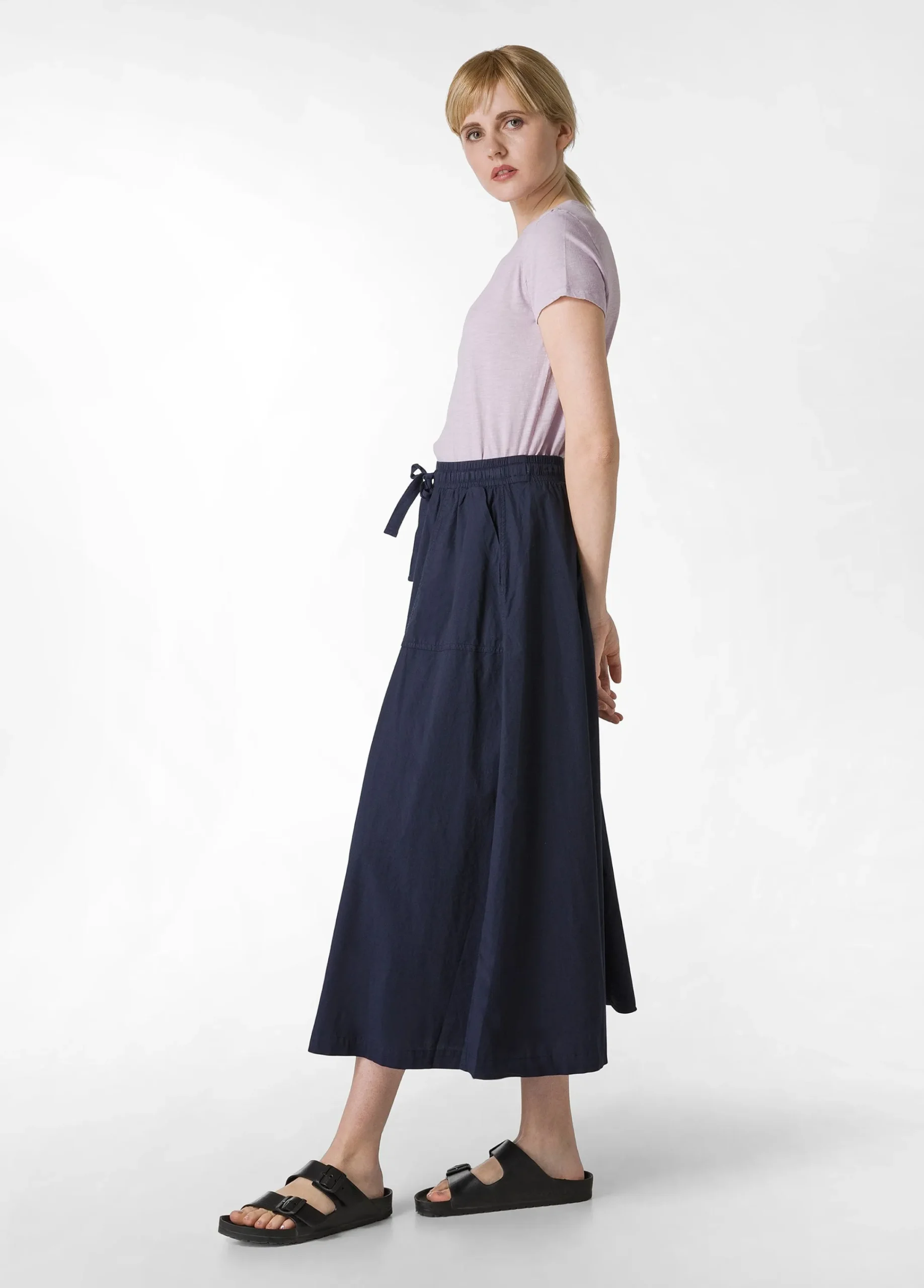 Outlet Gonna Lunga In Popeline Blu Donna Vestiti, Gonne E Tute