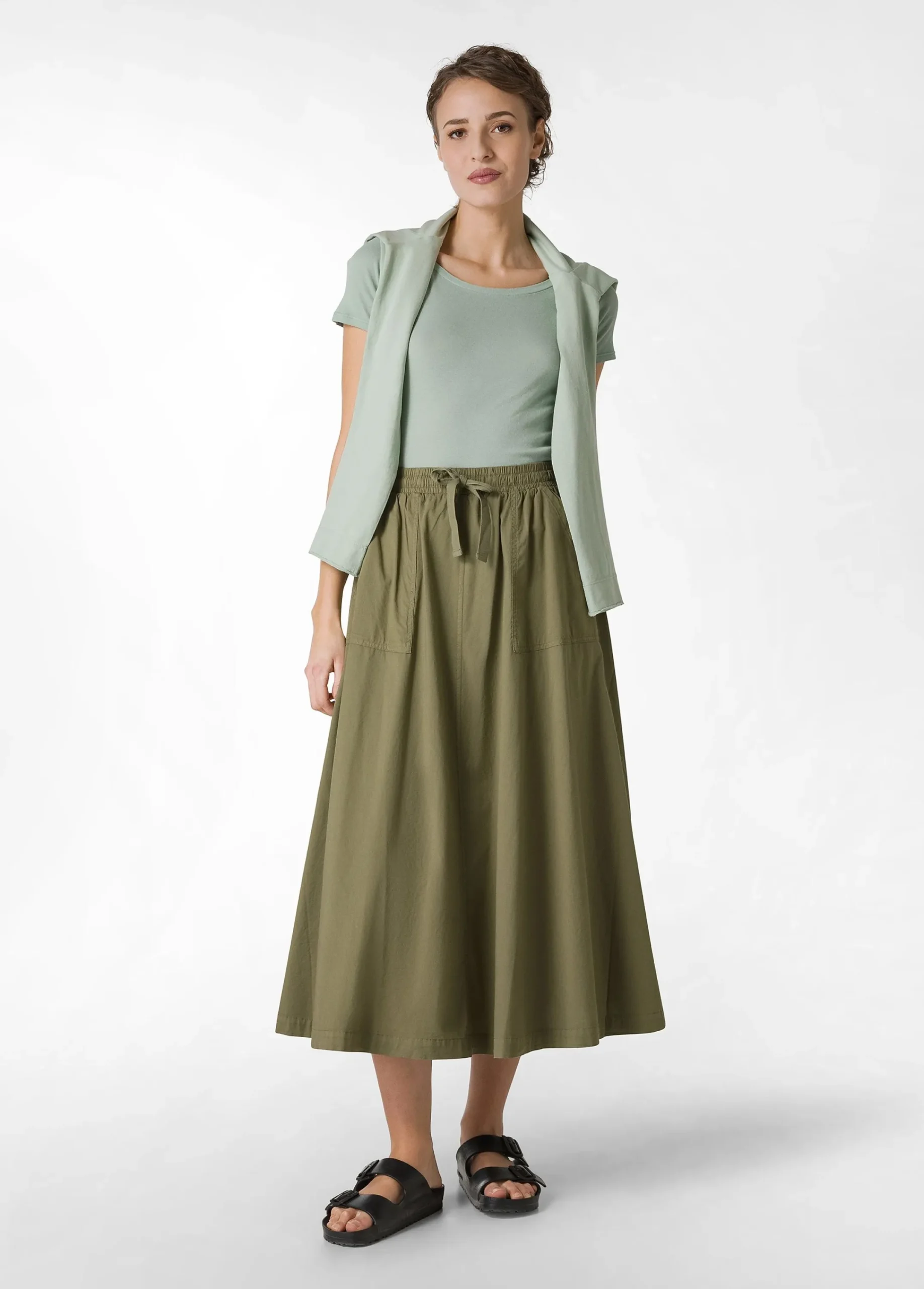 Outlet Gonna Lunga In Popeline Verde Donna Vestiti, Gonne E Tute