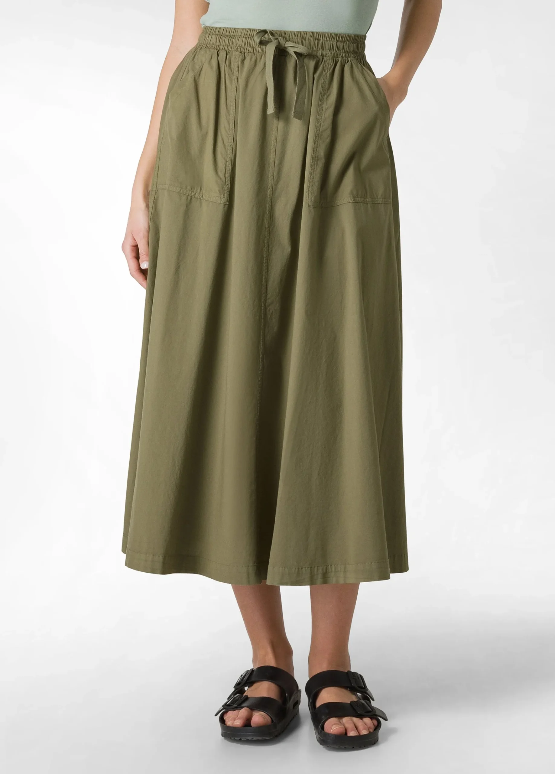 Outlet Gonna Lunga In Popeline Verde Donna Vestiti, Gonne E Tute