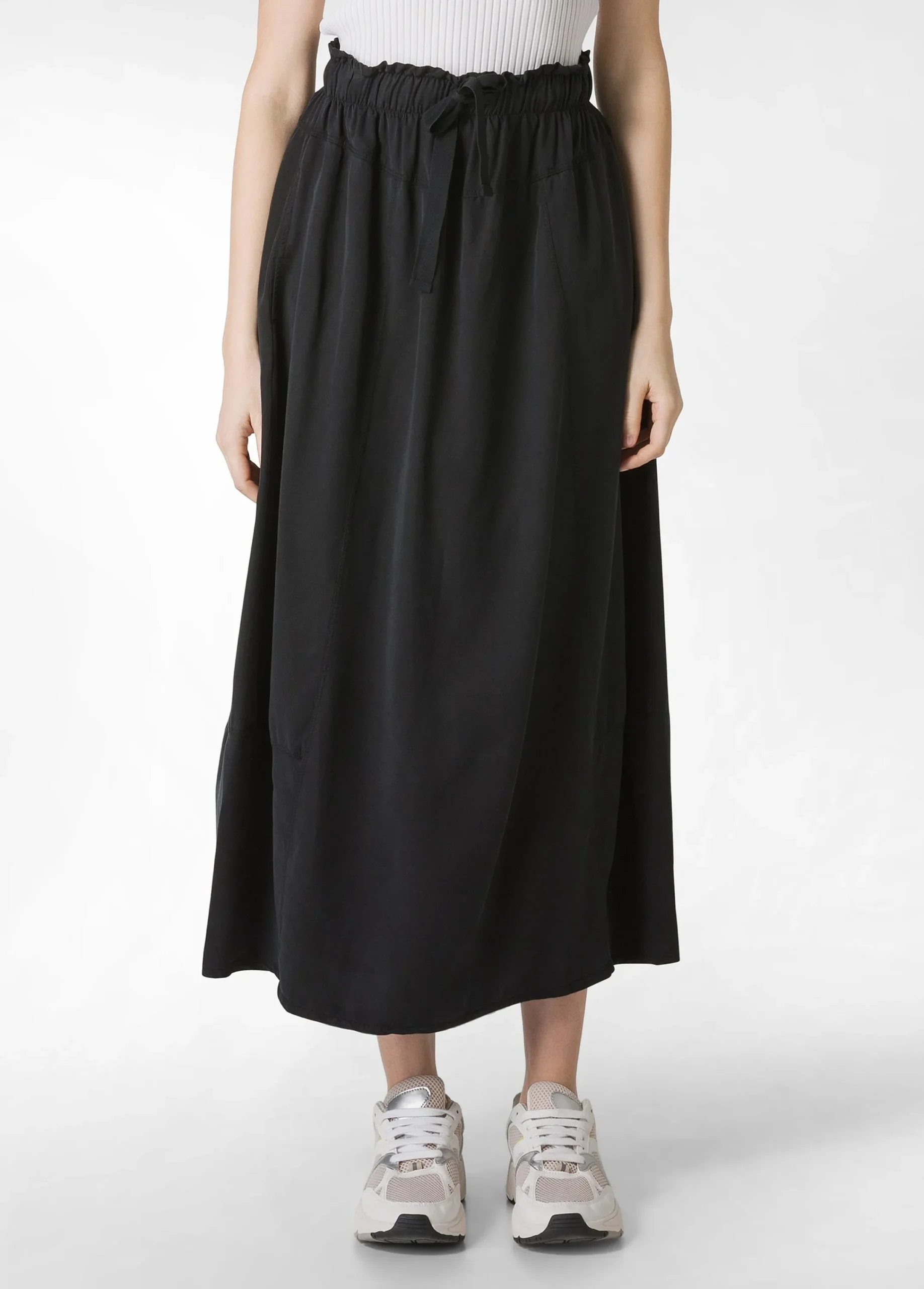 Outlet Gonna Lunga In Twill Tencel Nero Donna Vestiti, Gonne E Tute