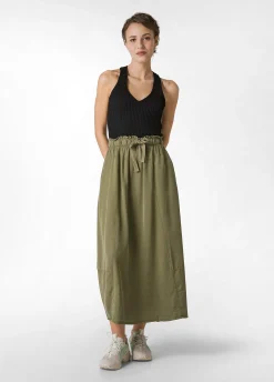 Discount Gonna Lunga In Twill Tencel Verde Donna Vestiti, Gonne E Tute