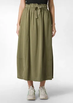 Discount Gonna Lunga In Twill Tencel Verde Donna Vestiti, Gonne E Tute