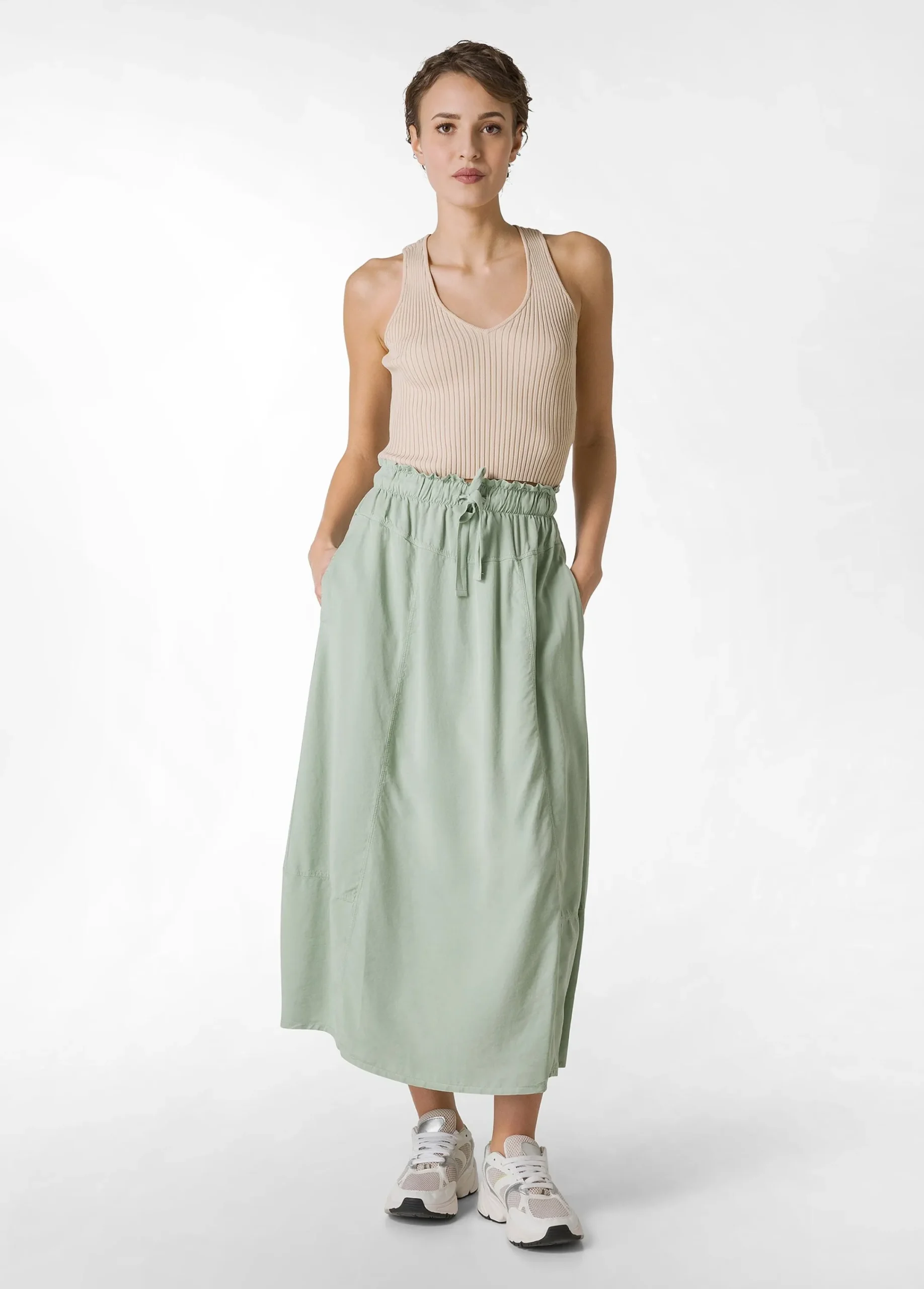 Sale Gonna Lunga In Twill Tencel Verde Donna Vestiti, Gonne E Tute