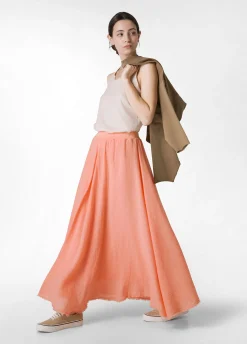 Discount Gonna Sfrangiata In Lino Arancio Donna Vestiti, Gonne E Tute