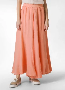 Discount Gonna Sfrangiata In Lino Arancio Donna Vestiti, Gonne E Tute