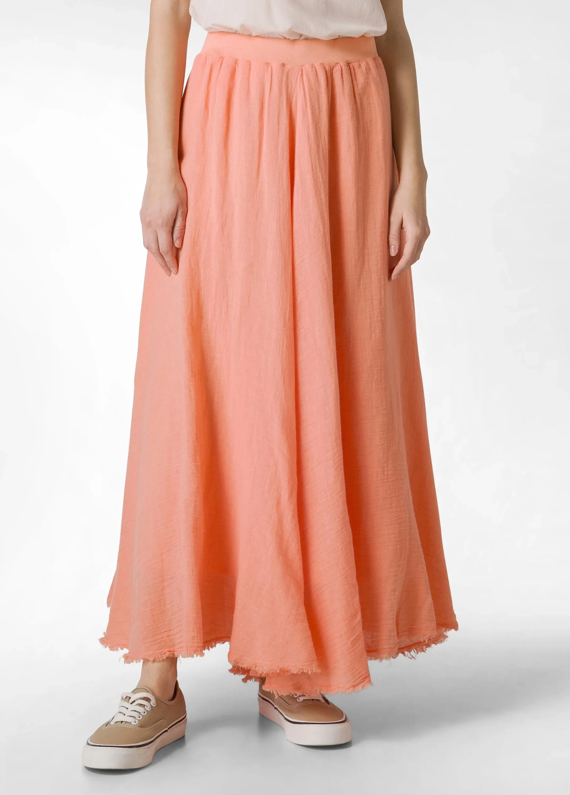 Discount Gonna Sfrangiata In Lino Arancio Donna Vestiti, Gonne E Tute