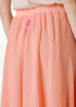 Discount Gonna Sfrangiata In Lino Arancio Donna Vestiti, Gonne E Tute