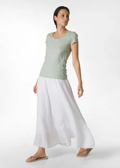 Outlet Gonna Sfrangiata In Lino Bianco Donna Vestiti, Gonne E Tute