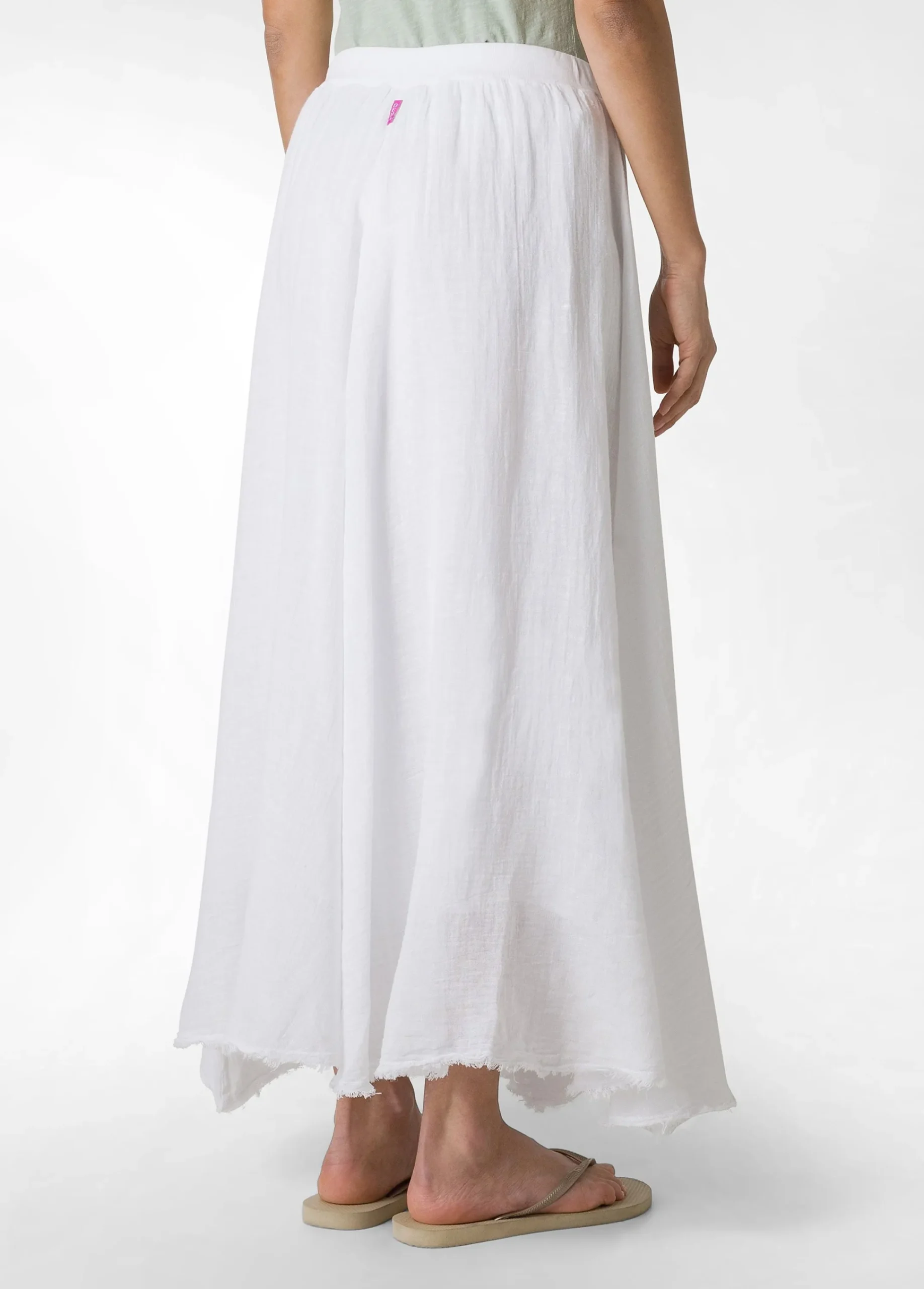 Outlet Gonna Sfrangiata In Lino Bianco Donna Vestiti, Gonne E Tute