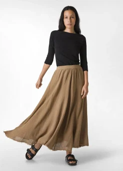 Flash Sale Gonna Sfrangiata In Lino Marrone Donna Vestiti, Gonne E Tute