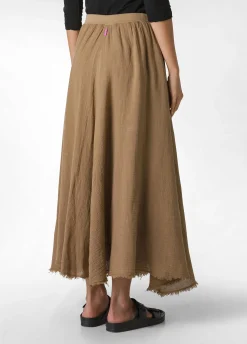 Flash Sale Gonna Sfrangiata In Lino Marrone Donna Vestiti, Gonne E Tute