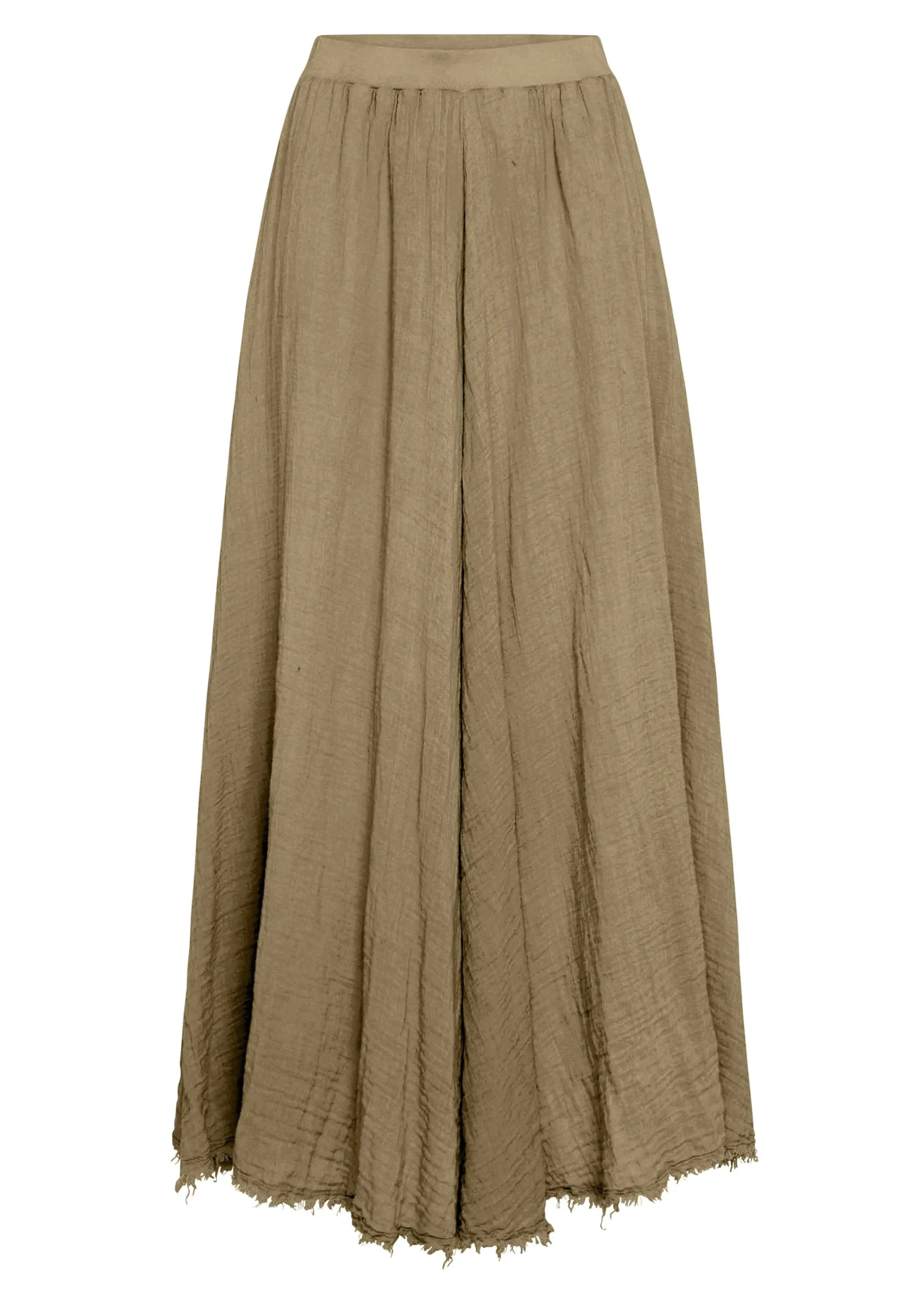 Flash Sale Gonna Sfrangiata In Lino Marrone Donna Vestiti, Gonne E Tute