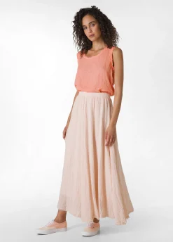 Outlet Gonna Sfrangiata In Lino Rosa Donna Vestiti, Gonne E Tute