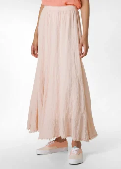 Outlet Gonna Sfrangiata In Lino Rosa Donna Vestiti, Gonne E Tute