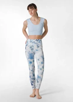 Shop Leggings Yoga In Microfibra Riciclata Stampata Blu Donna Leggings & Pantaloni Sportivi