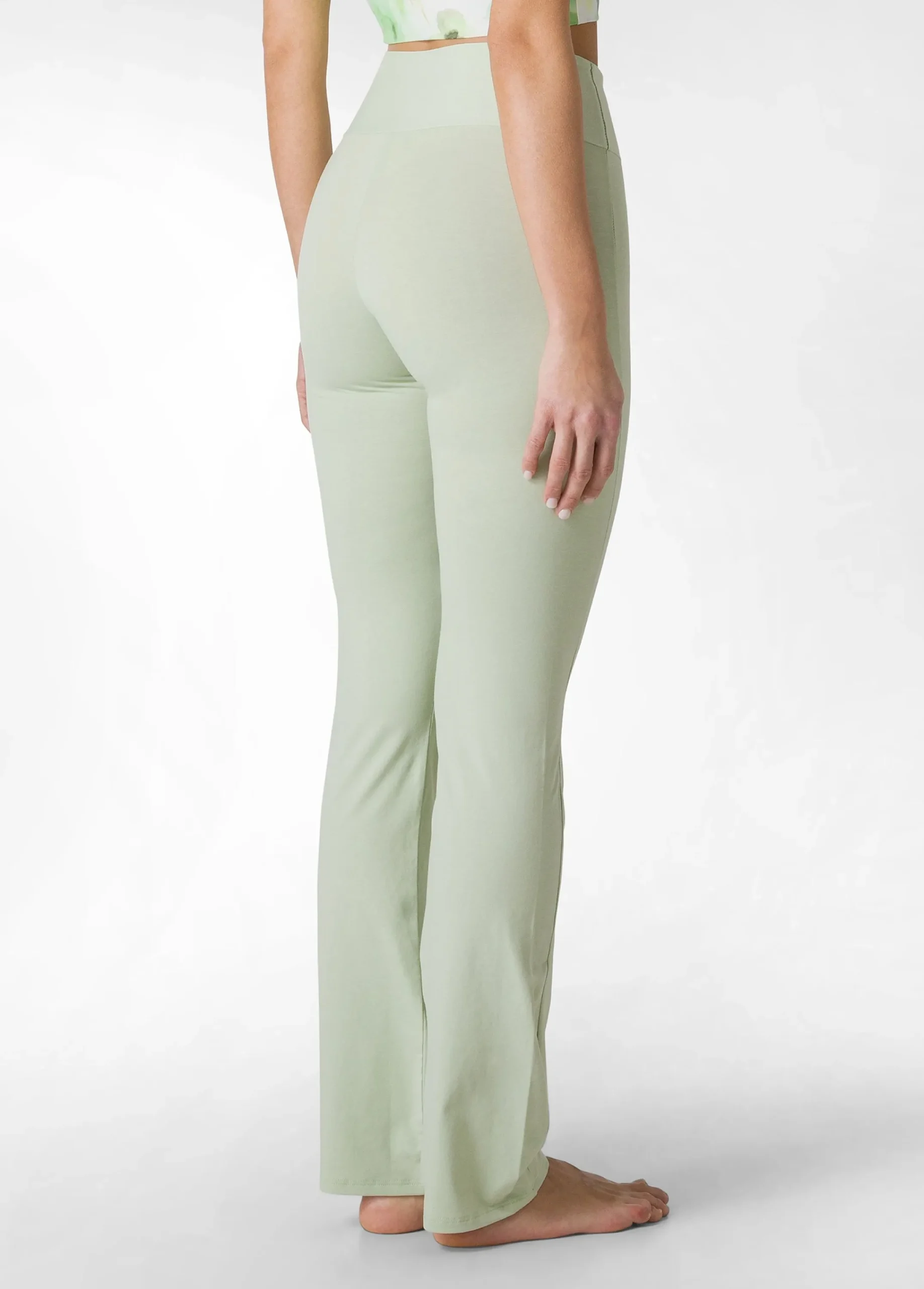 Hot Pantalone Aderente In Jersey Verde Donna Pantaloni