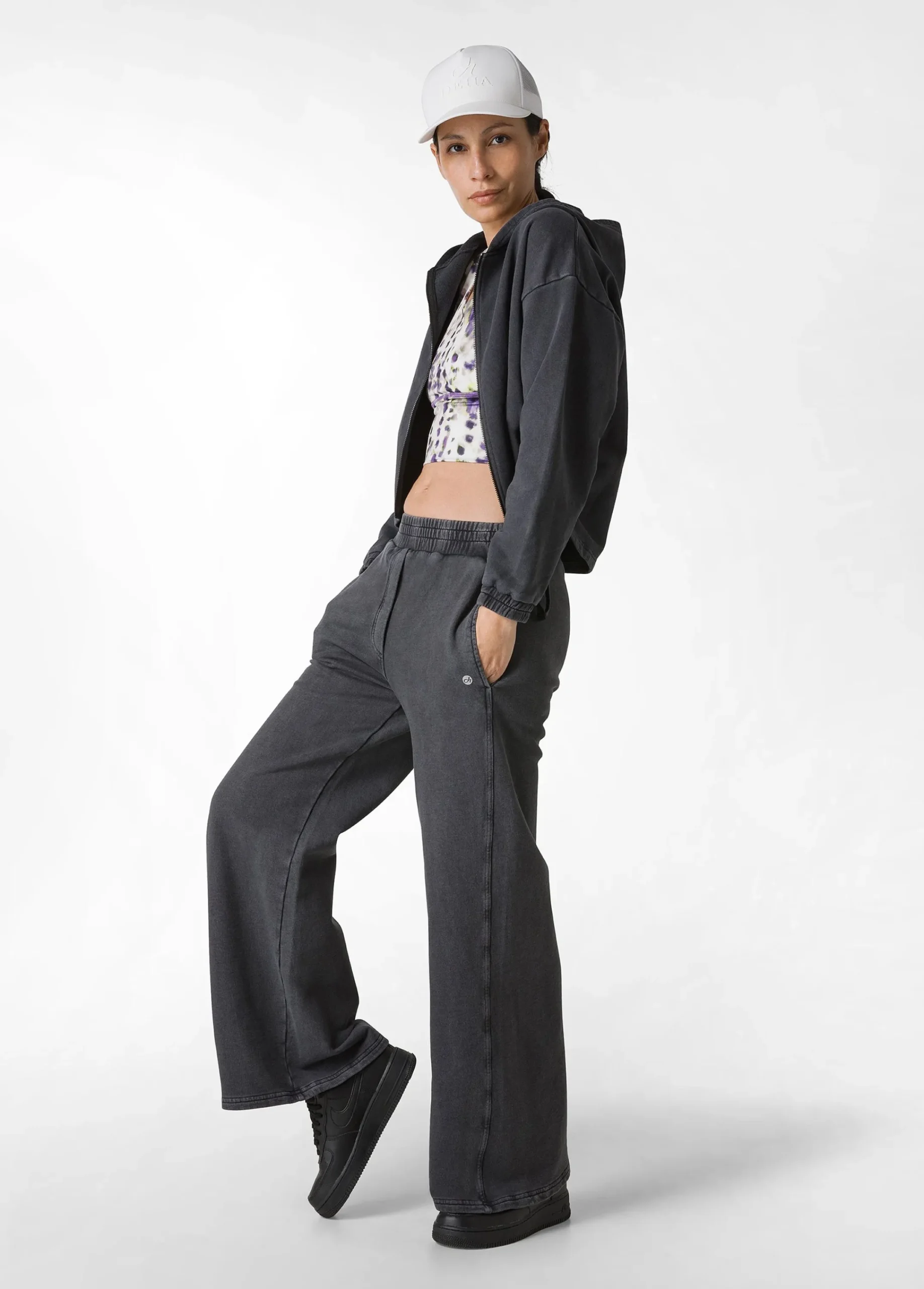 Hot Pantalone Ampio In Felpa Marmorizzata Nero Donna Pantaloni