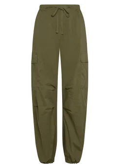 Online Pantalone Cargo In Popeline Verde Donna Pantaloni