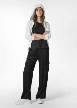 Fashion Pantalone Cargo In Raso Nero Donna Pantaloni