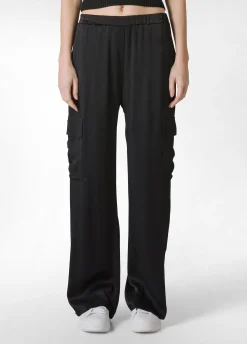 Fashion Pantalone Cargo In Raso Nero Donna Pantaloni